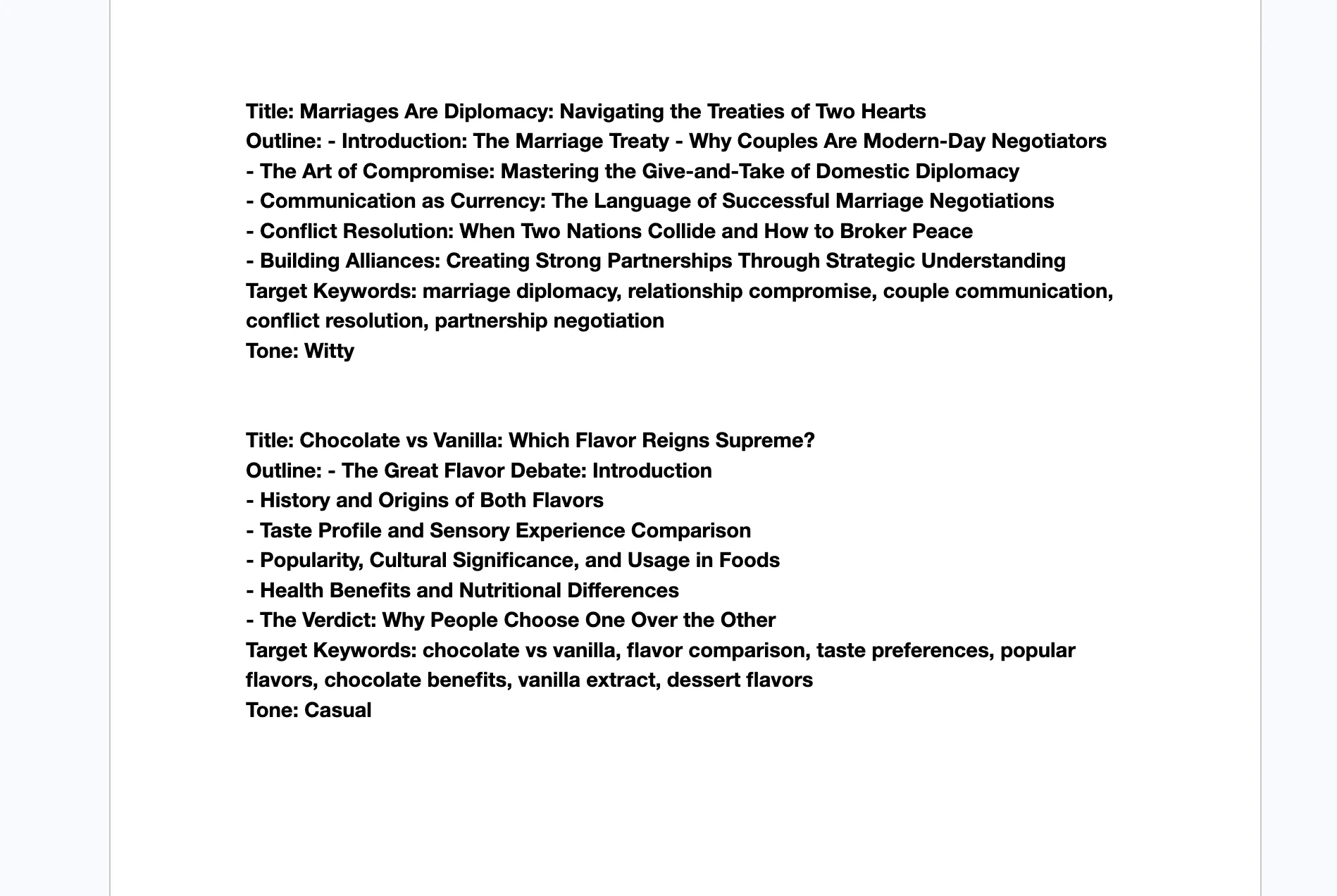 Content Brief Generator — output brief